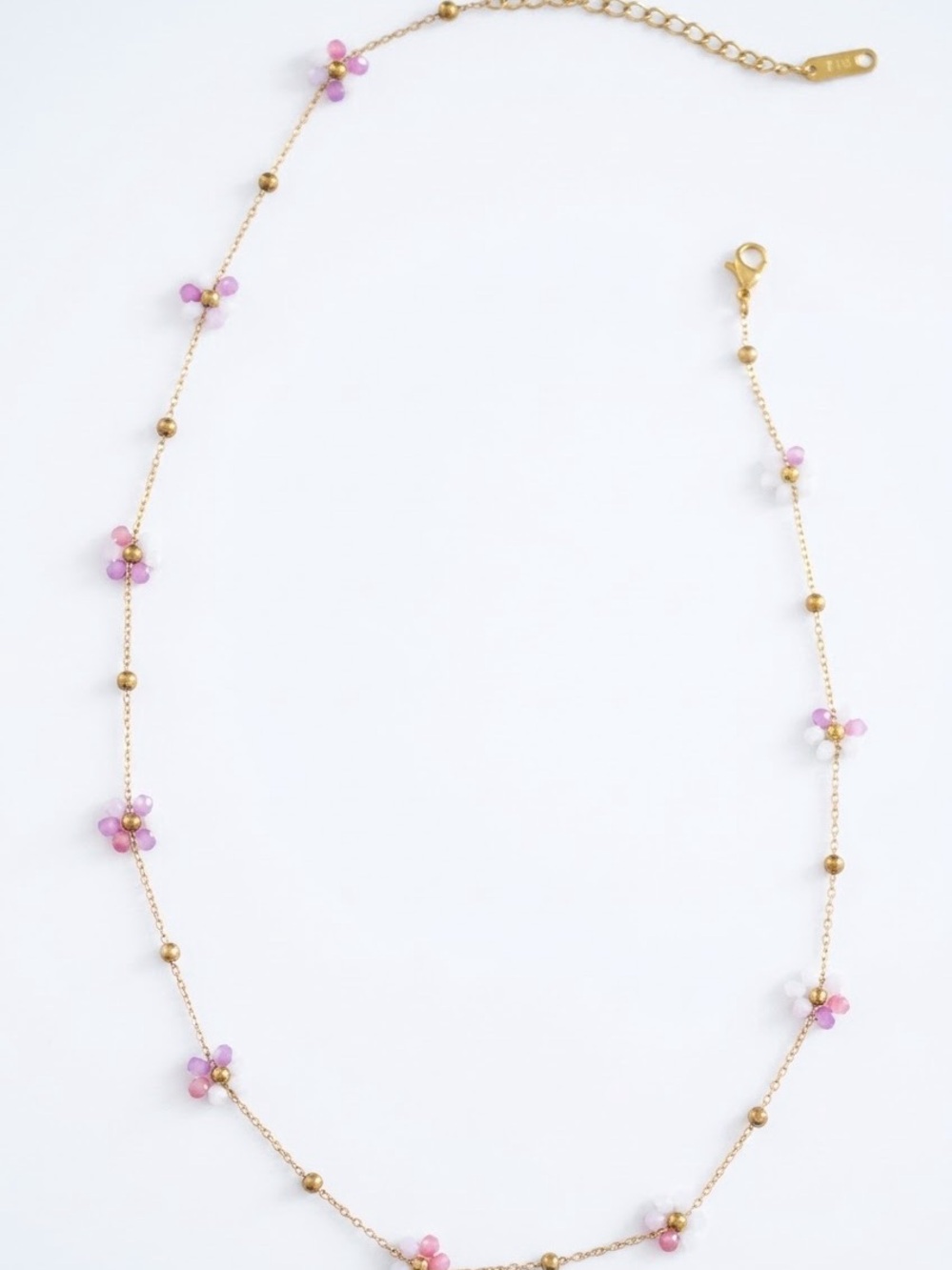 18kGold Chain Necklace with Pink Flower Women Jewelry waterproof stainless steel
